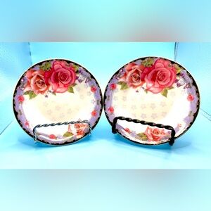 Vintage Decorative German Small Plates w/Stands, Designed w/Pink Roses